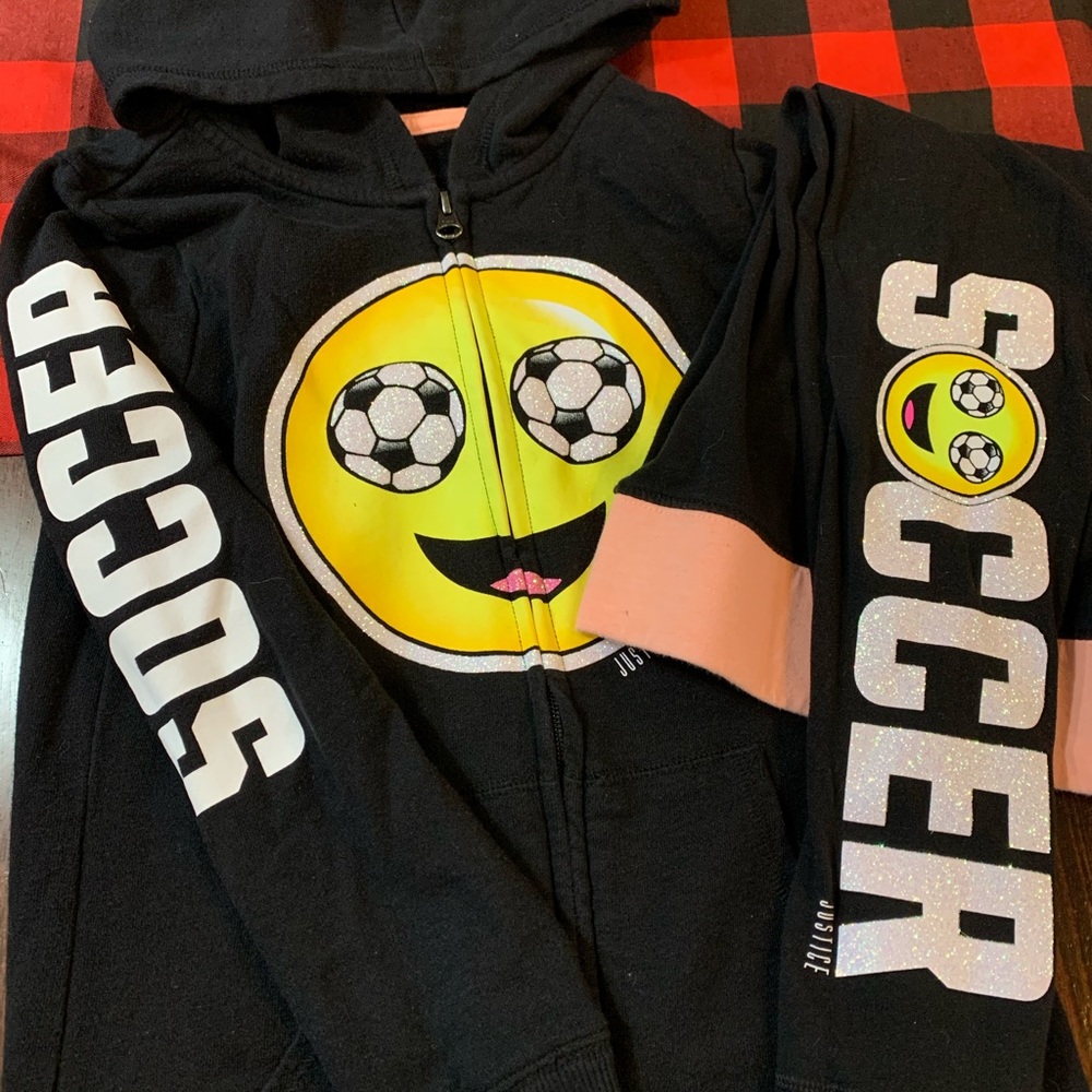 Justice Soccer Leggings/Zip-up Glitter Hoodie Set